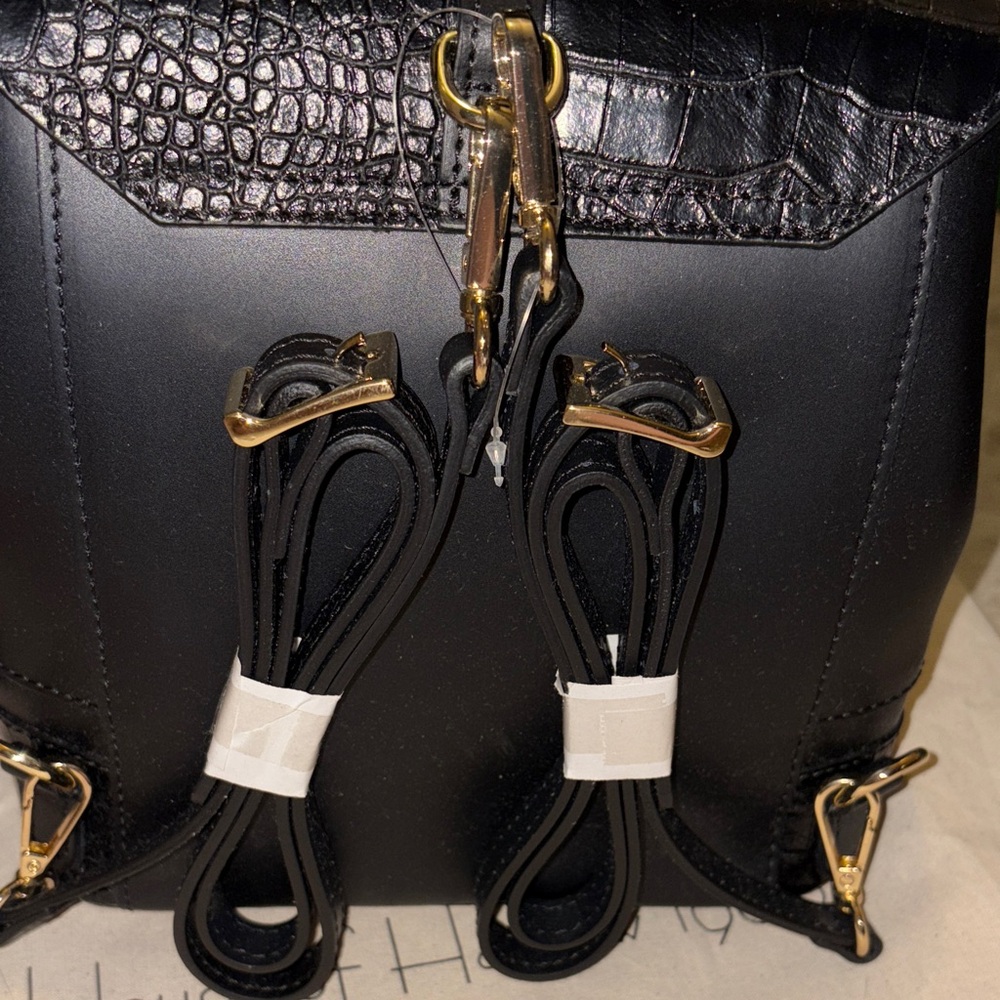 House of Harlow 1960 Black Croc-Embossed Backpack - Picture 6 of 10